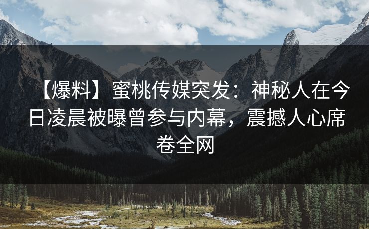 【爆料】蜜桃传媒突发：神秘人在今日凌晨被曝曾参与内幕，震撼人心席卷全网