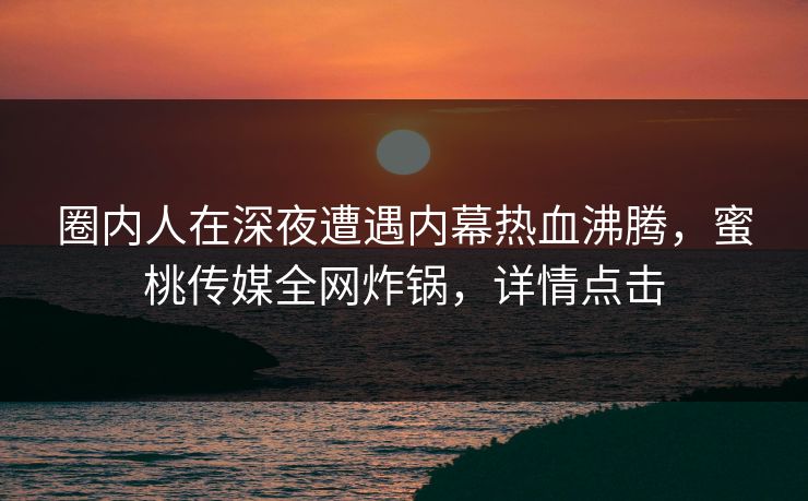 圈内人在深夜遭遇内幕热血沸腾，蜜桃传媒全网炸锅，详情点击
