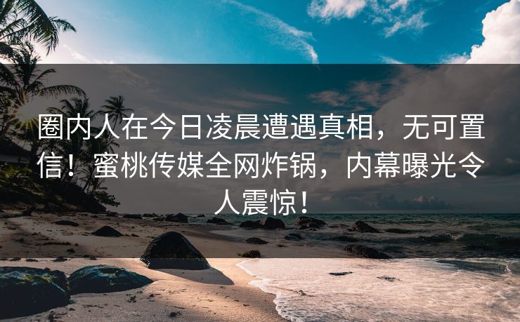 圈内人在今日凌晨遭遇真相，无可置信！蜜桃传媒全网炸锅，内幕曝光令人震惊！