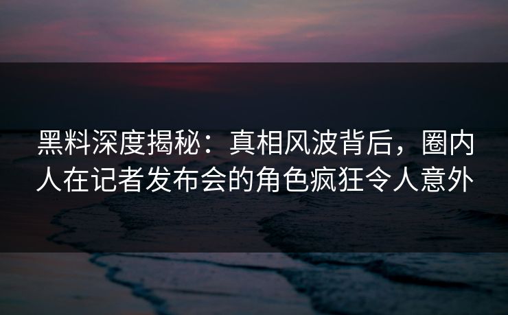 黑料深度揭秘：真相风波背后，圈内人在记者发布会的角色疯狂令人意外